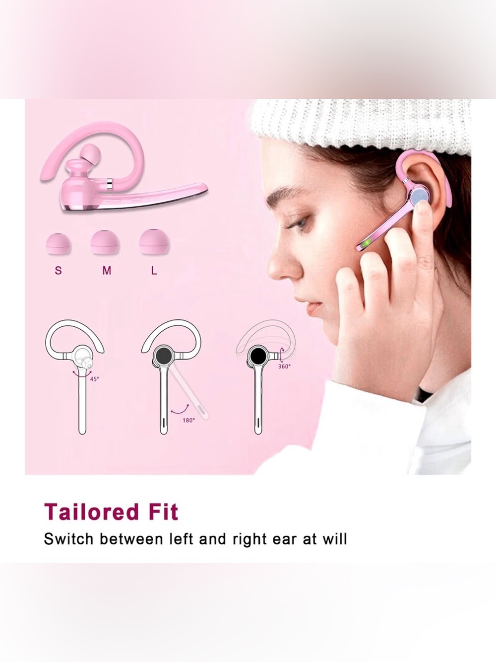 HEIBAS Bluetooth 5.1 Wireless Headset w/ Mic & Charging Case โ Pink โ 72H Playti - Picture 6 of 9